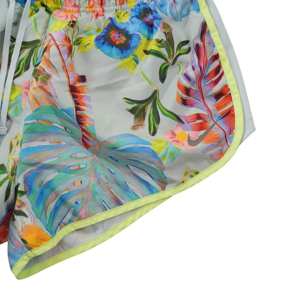 Nike Dri-FIT Size XL Tropical Floral Parrot Print Running Shorts Multi-Color